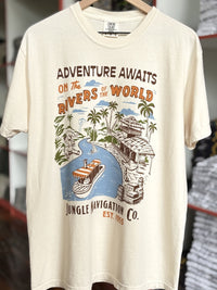 Rivers Of The World a Disney Jungle Cruise inspired vintage t-shirt with riverboat and tropical design located in Magic Kingdom located at Disney World and Disneyland