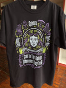 Black Madame Leota inspired shirt from disneys Haunte Mansion featuring her crystal ball. 